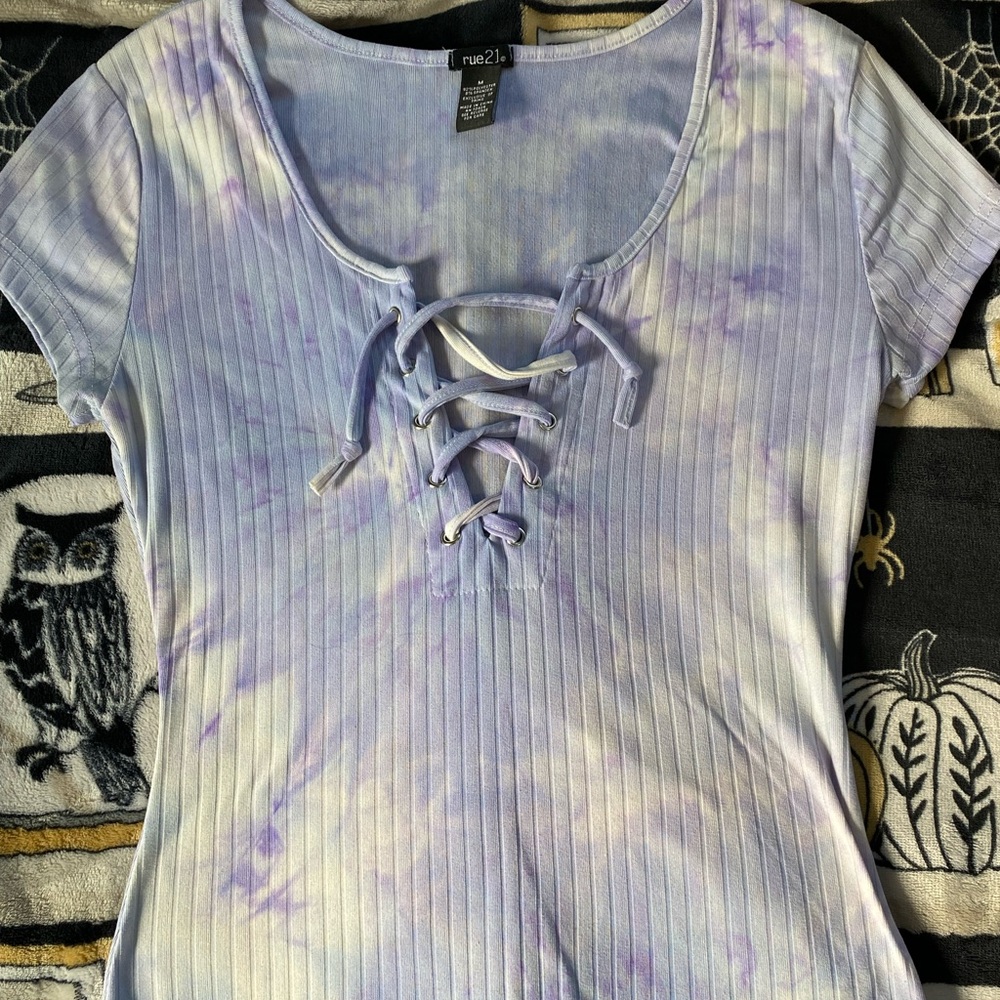 Rue21 Purple Tie-Dye Lace-Up Top